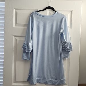 Light Blue Ruffle Sleeve Dress